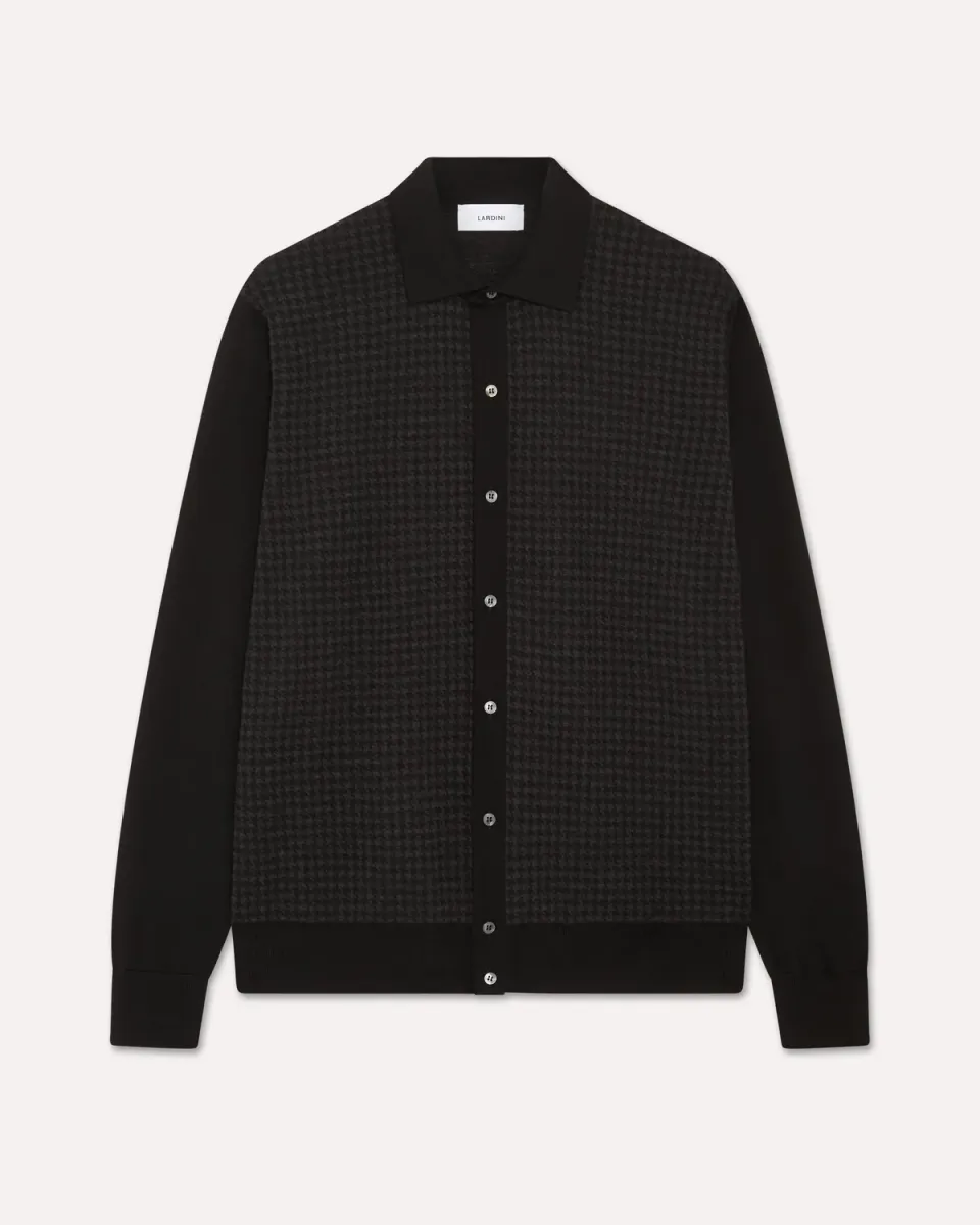 Lardini Camicia Maglia Merino Grigio Nero Pied de Poule