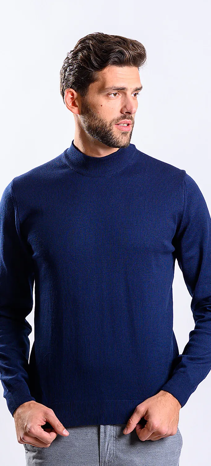 Alain Delon dolcevita blu cotone collo basso elasticizzato