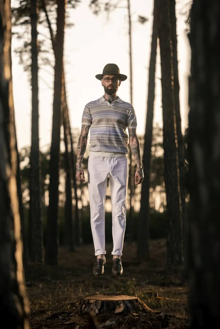 Alain Delon polo maglia slim fit a righe terra