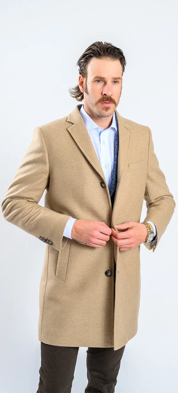 Alain Delon Cappotto Lana Beige Slim Fit Tasche