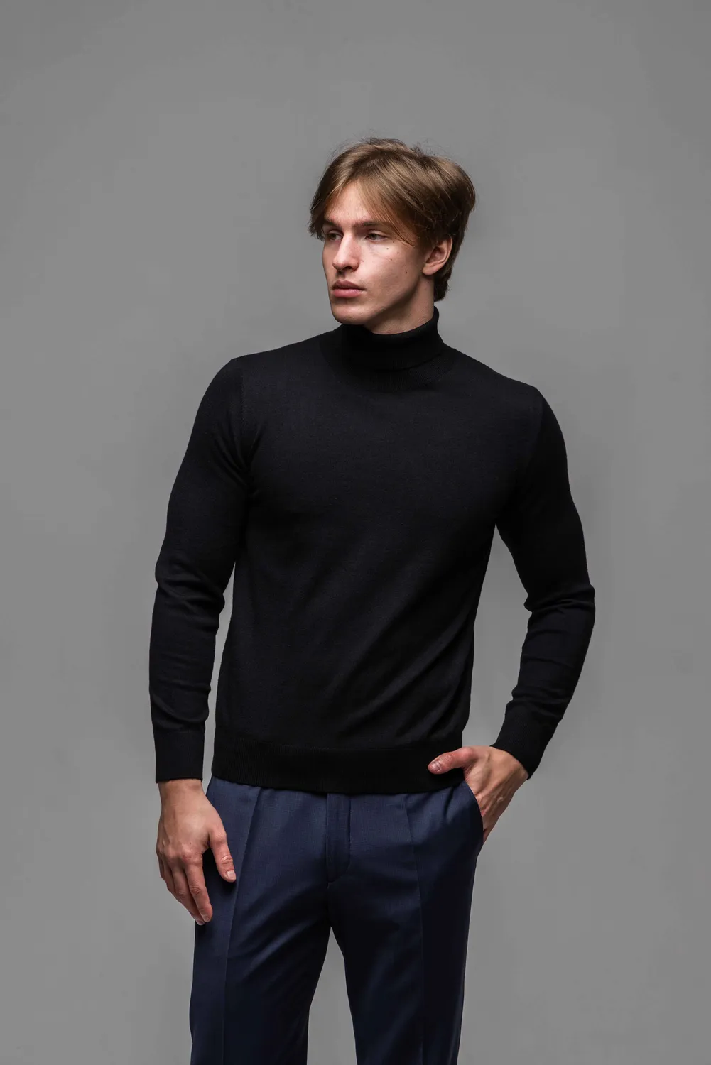 Alain Delon Dolcevita Nero in Maglia Morbido
