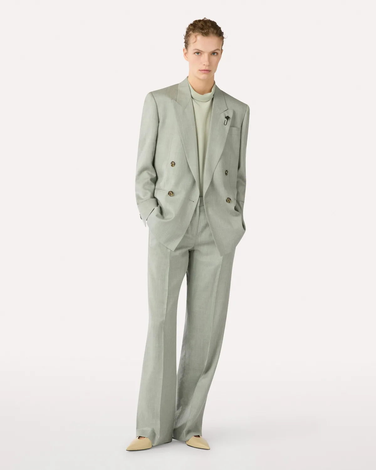 Lardini blazer doppiopetto verde twill lana seta lino