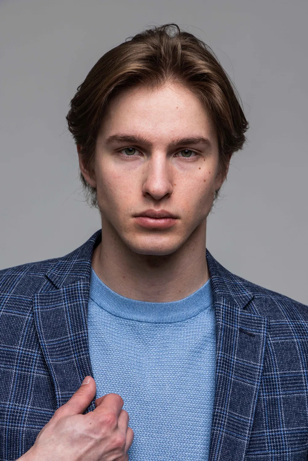 Alain Delon giacca lino blu a quadri slim fit leggera