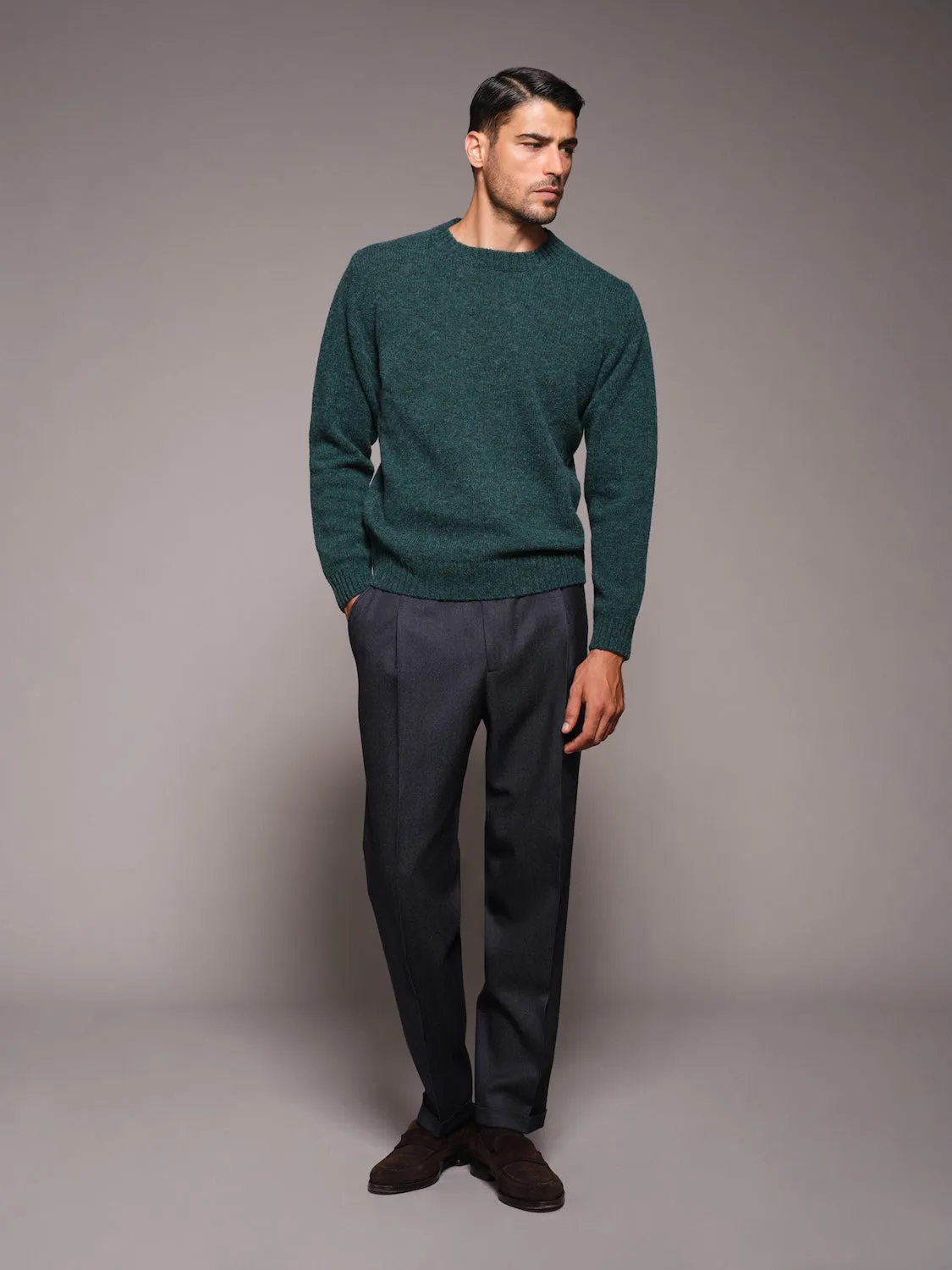 Caruso maglia girocollo lana Shetland verde