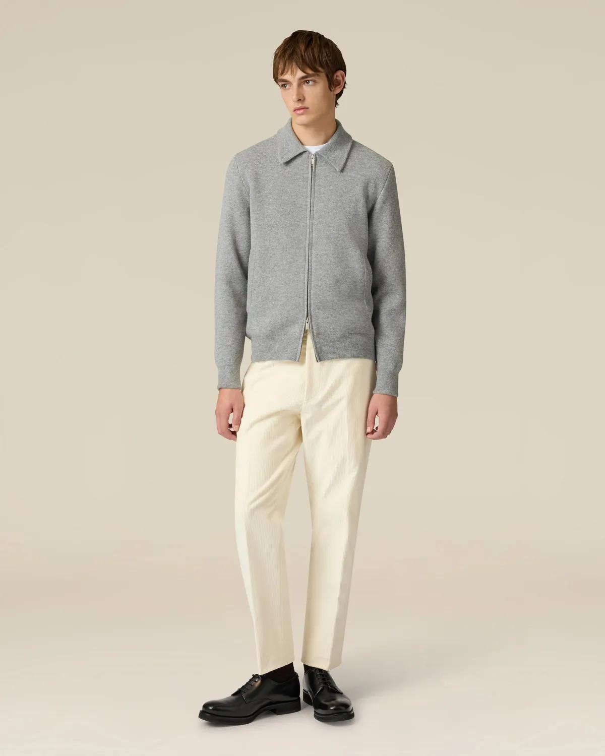 Lardini bomber maglia lana grigio panna zip