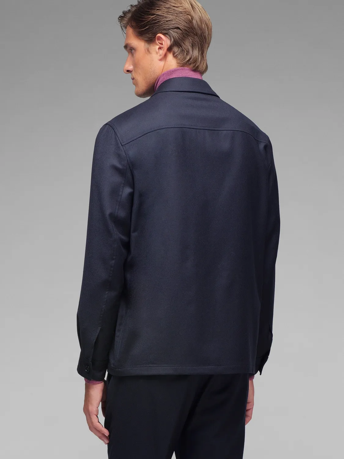 Paoloni Overshirt Flanella Lana Stretch Uomo Blu