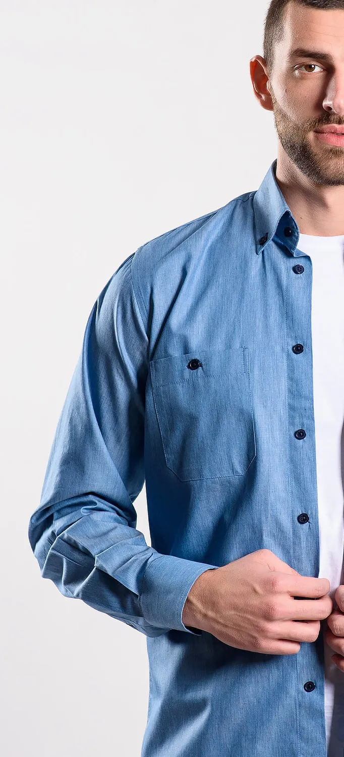 Alain Delon camicia denim blu slim fit Getzner
