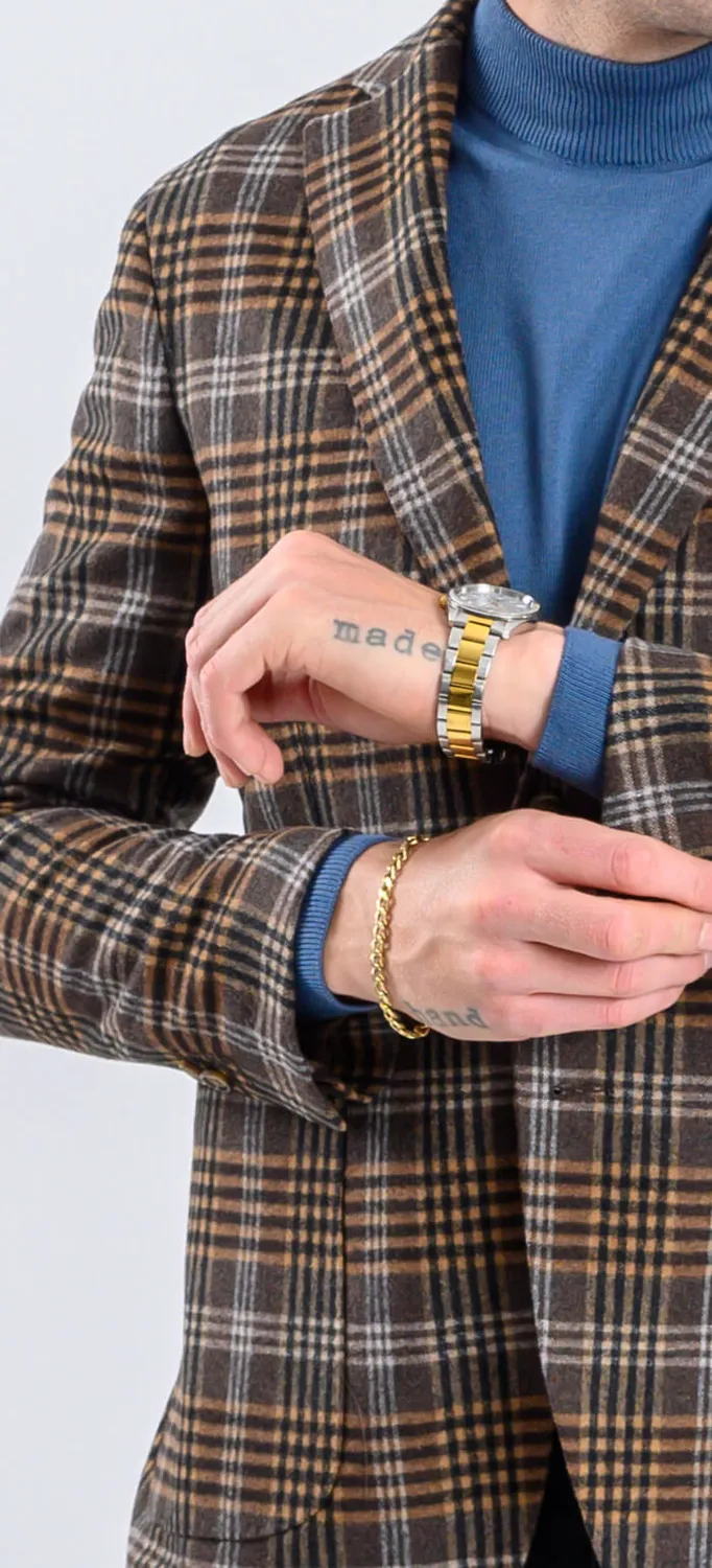 Alain Delon giacca marrone quadri lana slim fit sfoderata