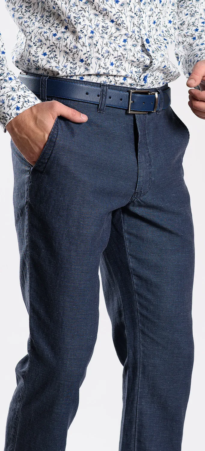 Alain Delon pantaloni lino grigio-blu slim fit traspiranti