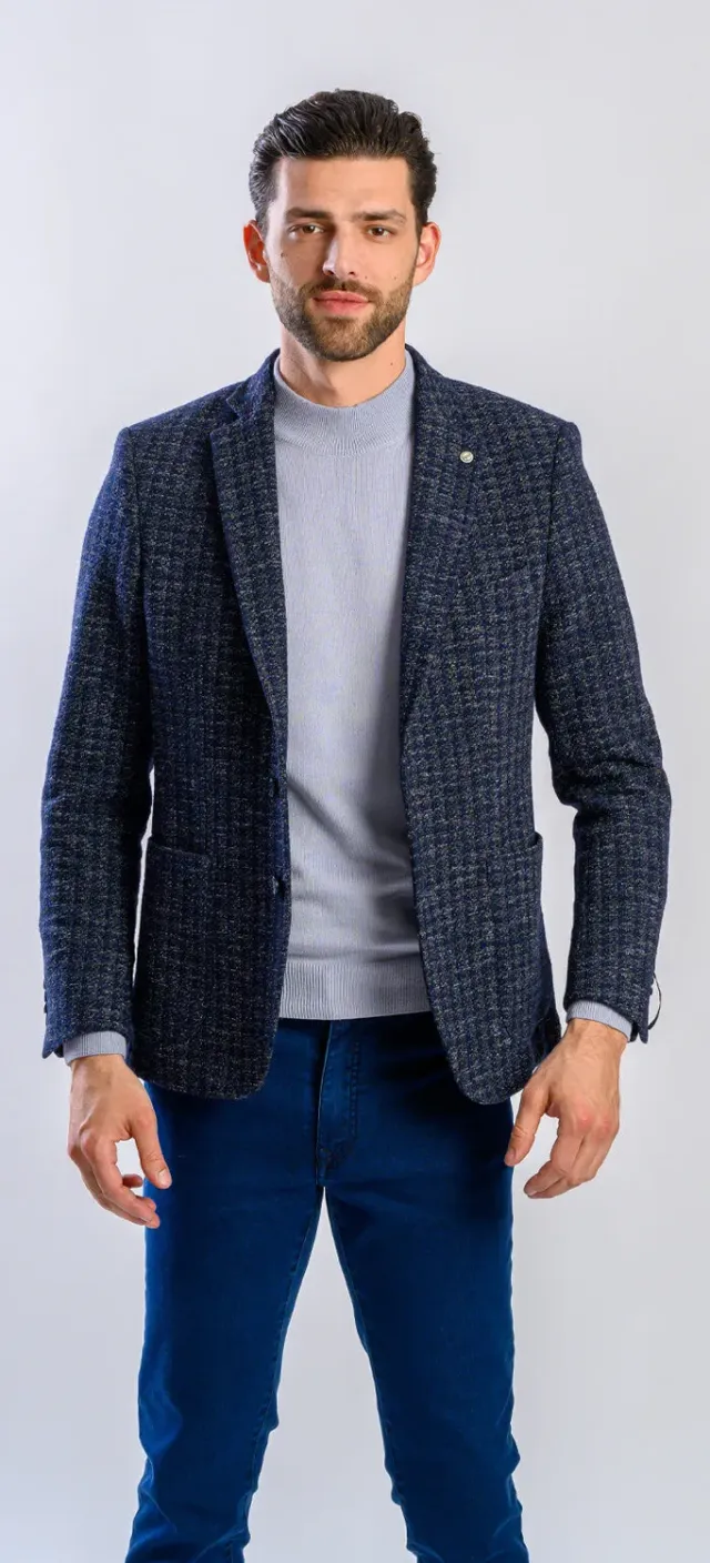 Alain Delon giacca blu-grigia slim con inserto