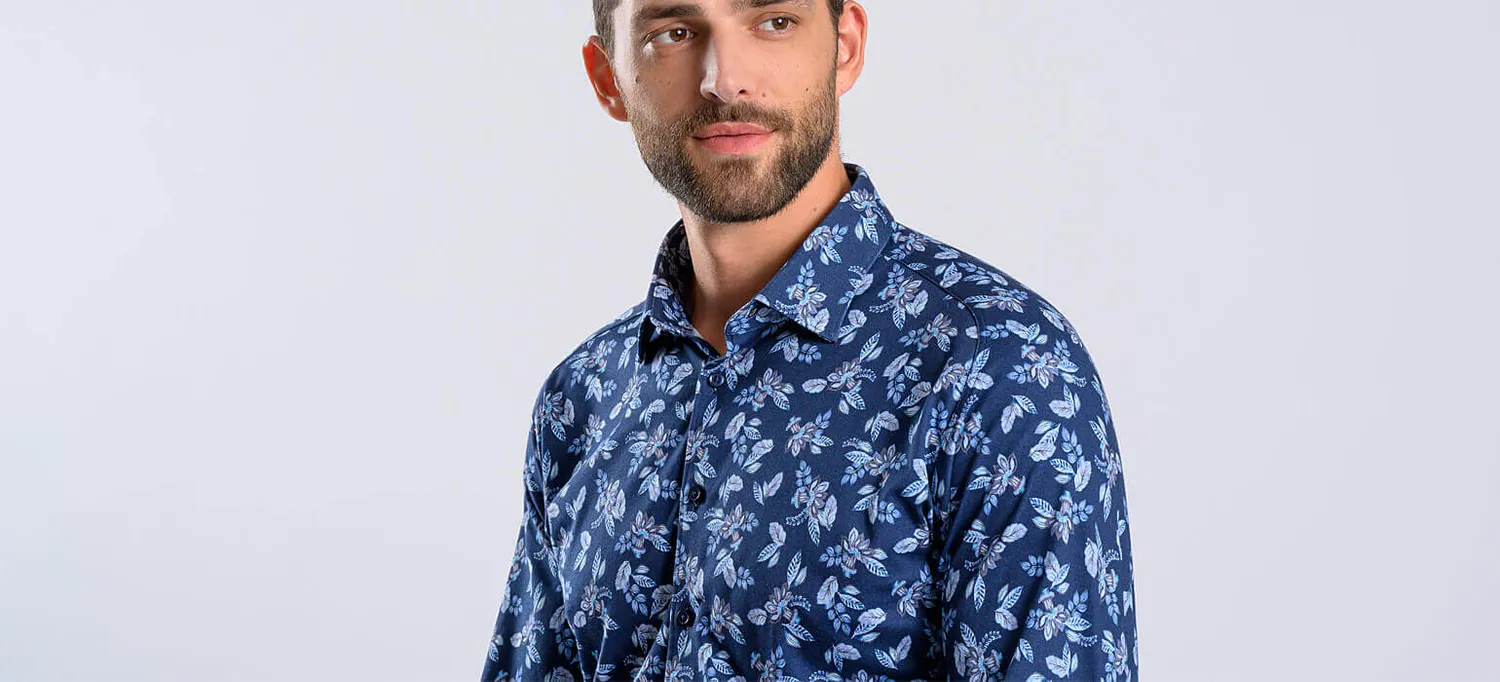 Alain Delon Camicia Extra Slim Fit Blu Jersey Fantasia