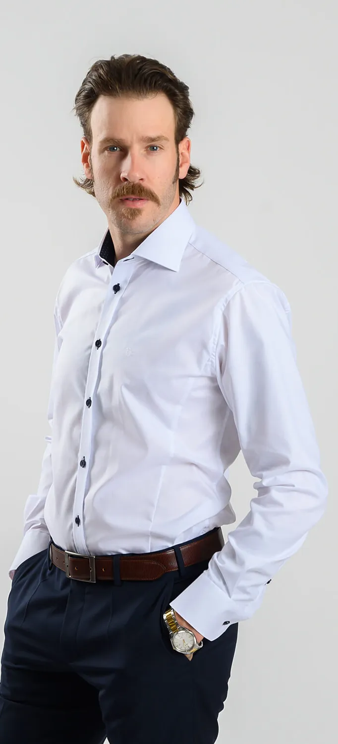 Alain Delon Extra Slim Fit camicia bianca a quadri cotone