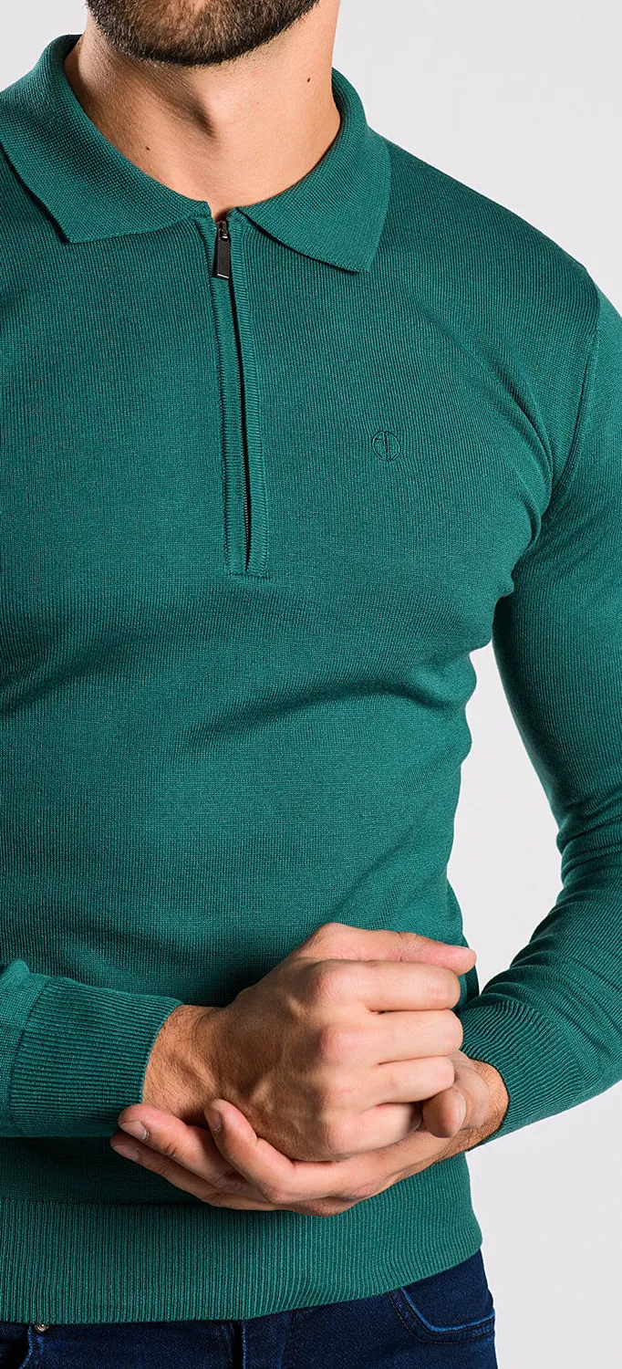 Alain Delon Polo Manica Lunga Verde Taglia S Zip