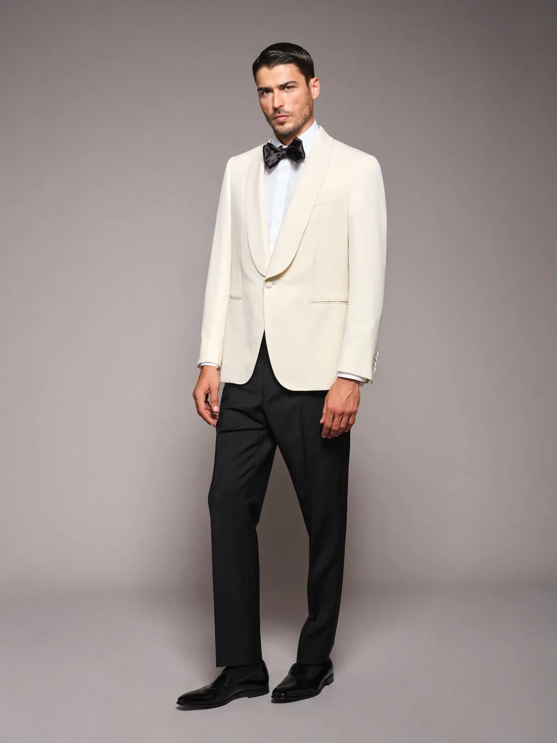Caruso pantalone smoking slim in lana mohair nero