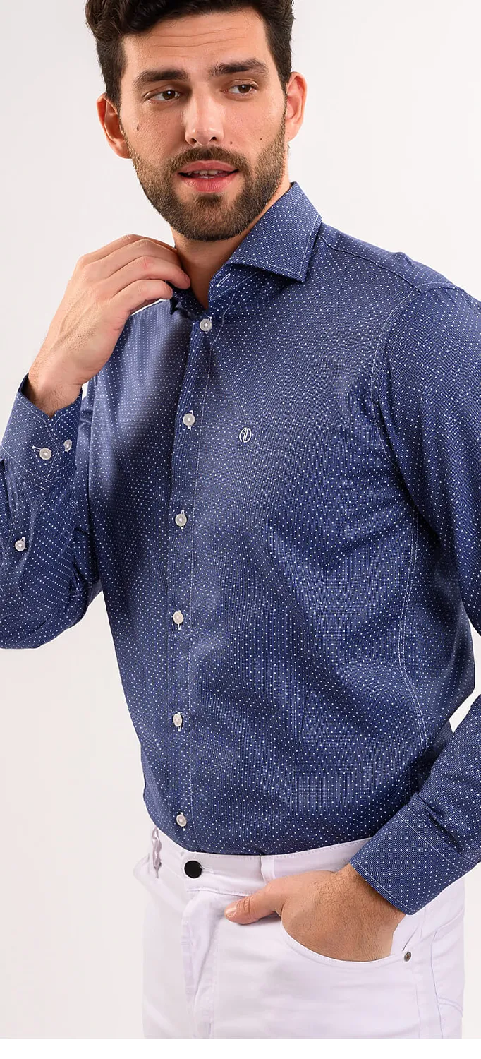 Alain Delon Camicia Blu Pois Bianchi Extra Slim Fit