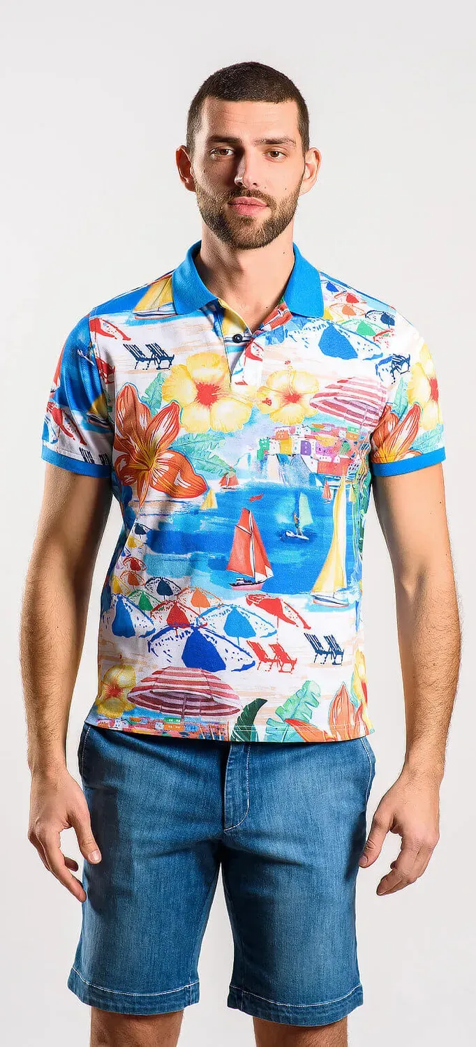 Alain Delon polo cotone fantasia mare slim fit S