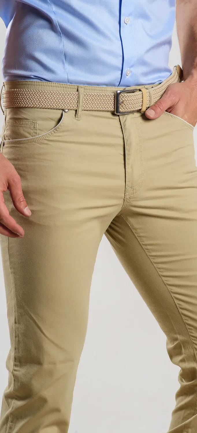 Alain Delon jeans beige cotone elasticizzato slim