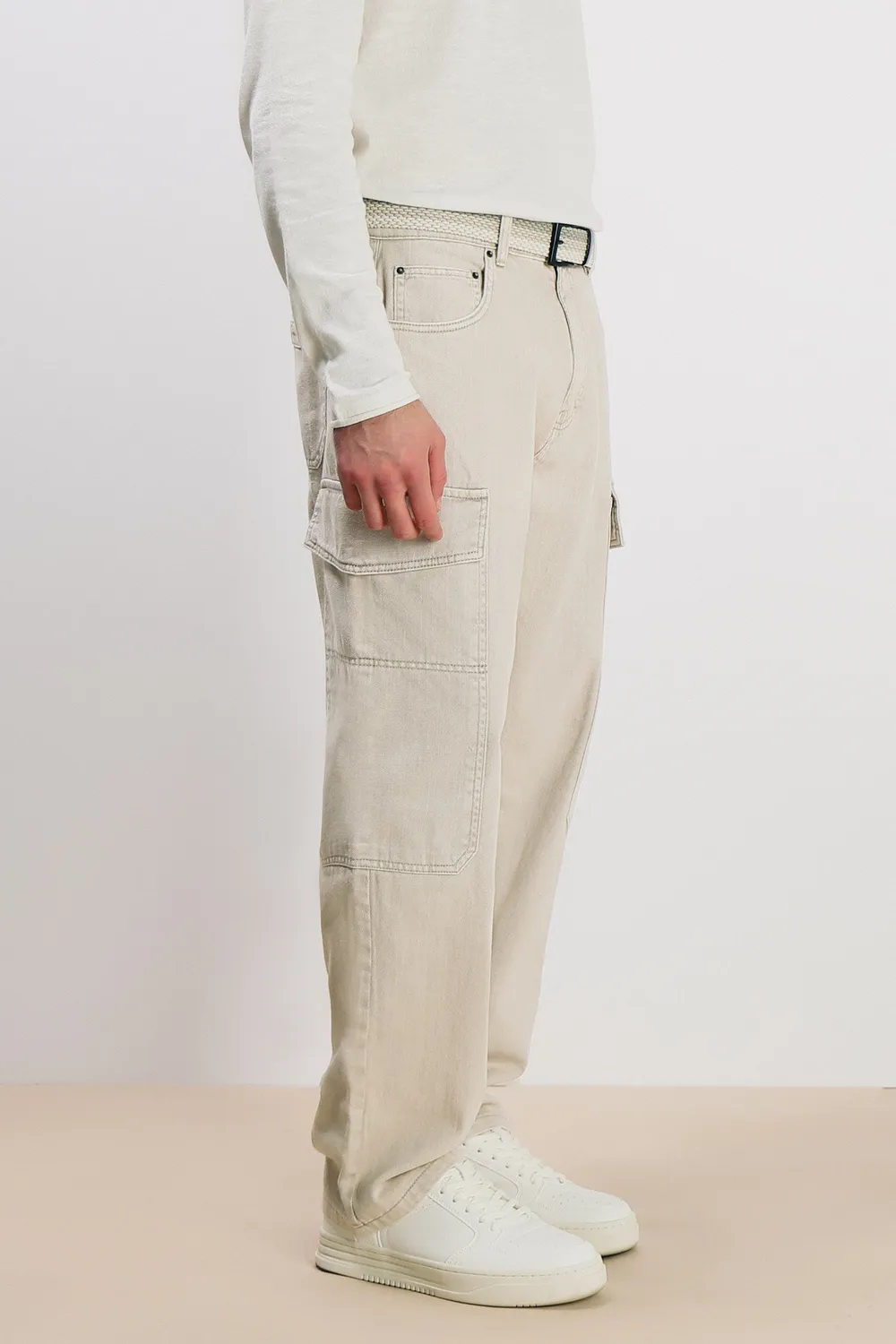 Sonny Bono Denim Cargo Baggy jeans beige tasche laterali