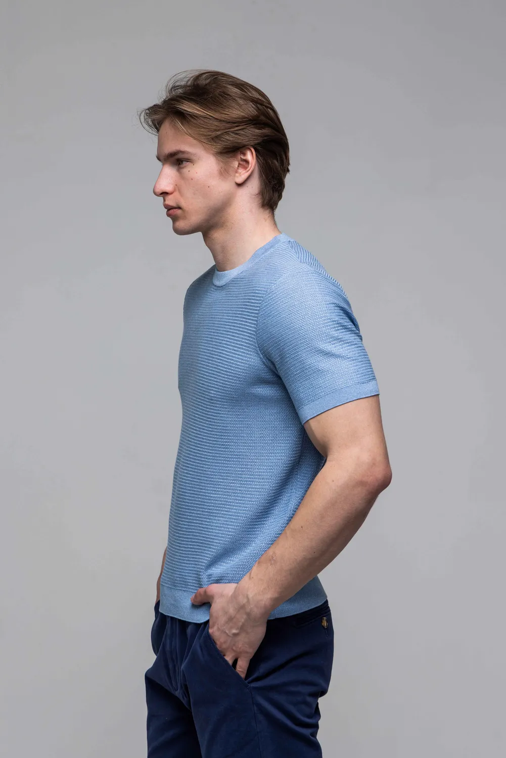 Alain Delon t-shirt azzurra lyocell 100% maglia