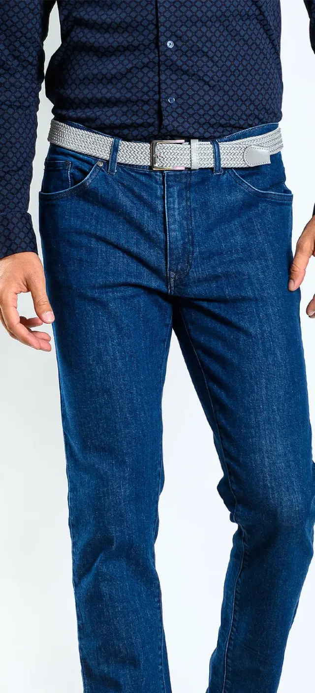 Alain Delon jeans slim fit blu scuro cotone Candiani
