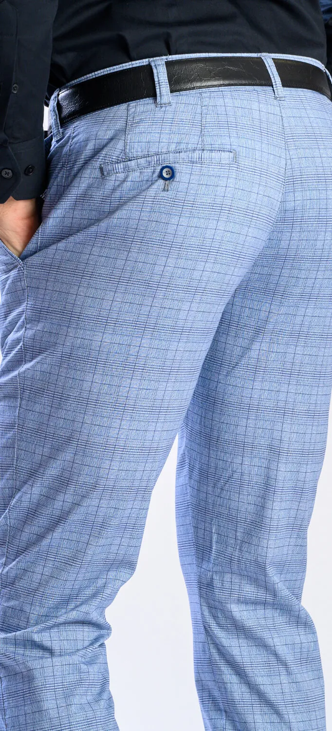 Alain Delon Chinos Azzurro Quadri Slim Fit