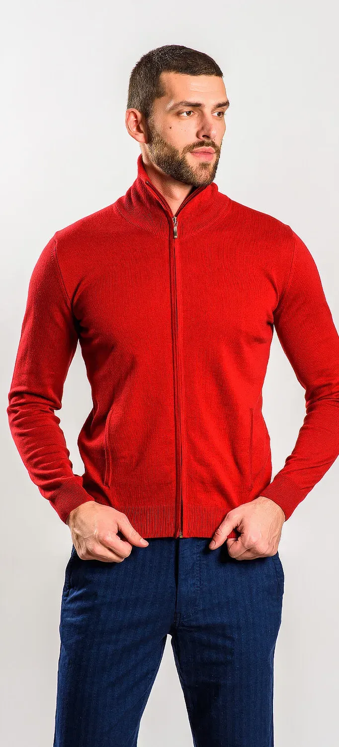 Alain Delon maglione bordeaux zip uomo S cotone