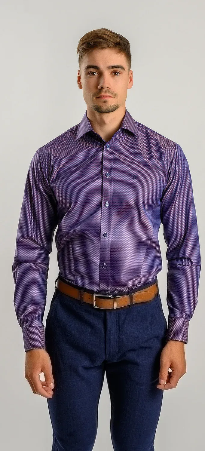 Alain Delon camicia viola fantasia Extra Slim cotone Getzner