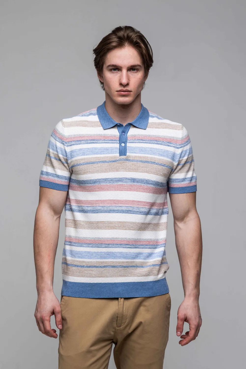 Alain Delon polo maglia righe cotone bottoni uomo