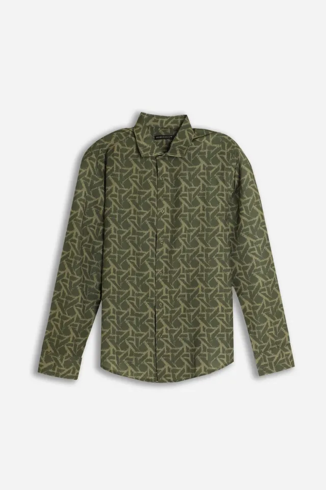 Sonny Bono camicia stretch fantasia verde militare