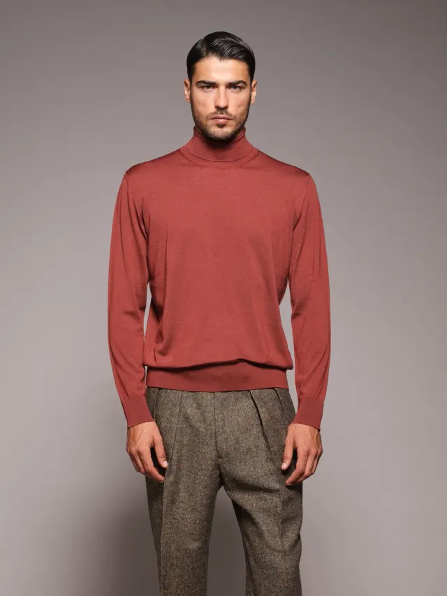 Caruso dolcevita lana seta cashmere rosso