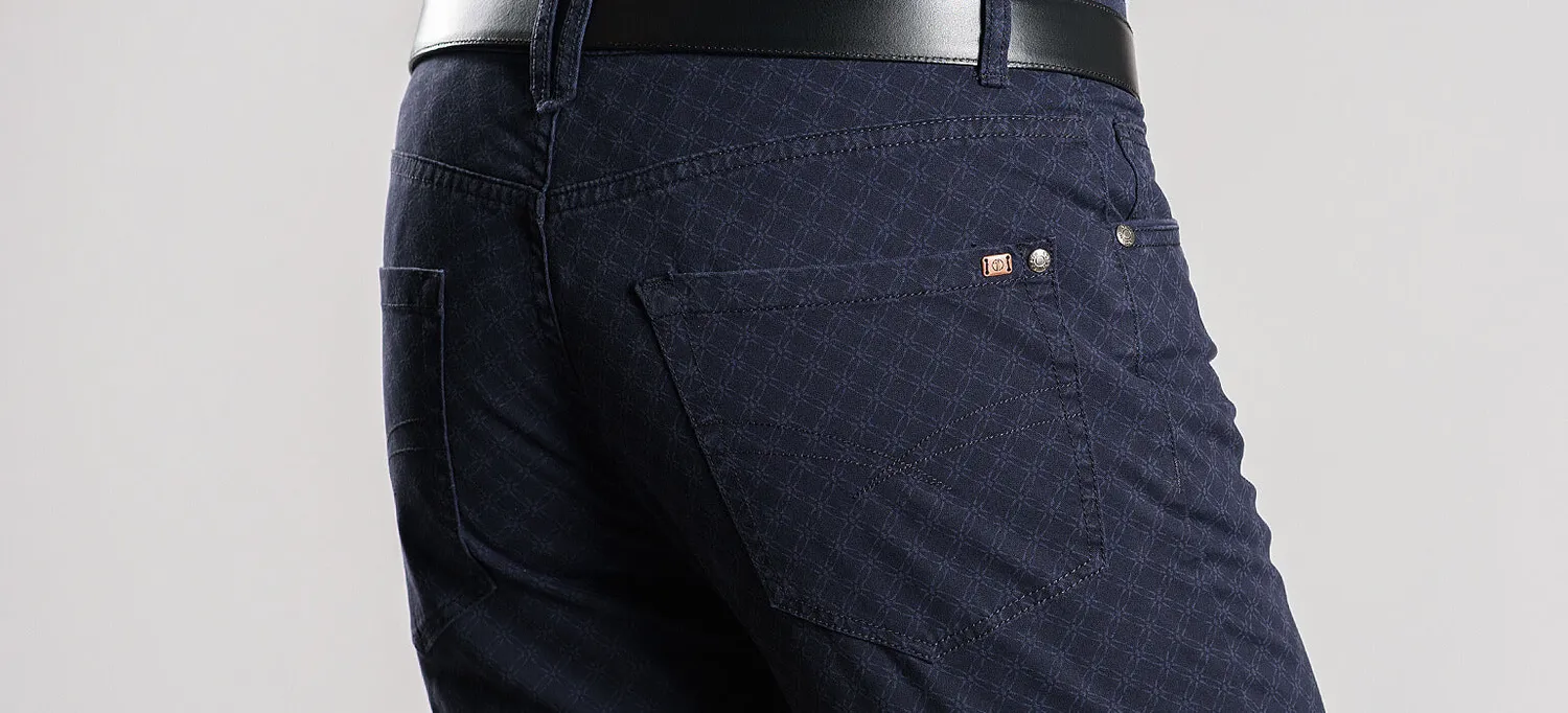 Alain Delon Pantaloni Slim Blu Navy Fantasia 35/32 elasticizzati