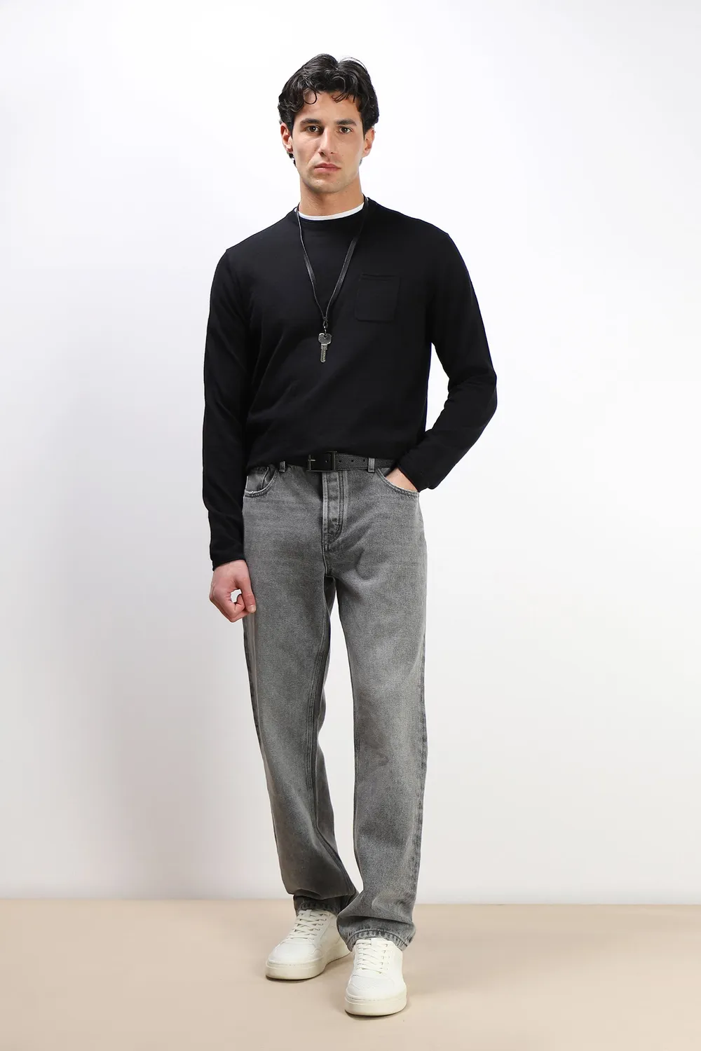 Sonny Bono maglia cotone slub nero con taschino