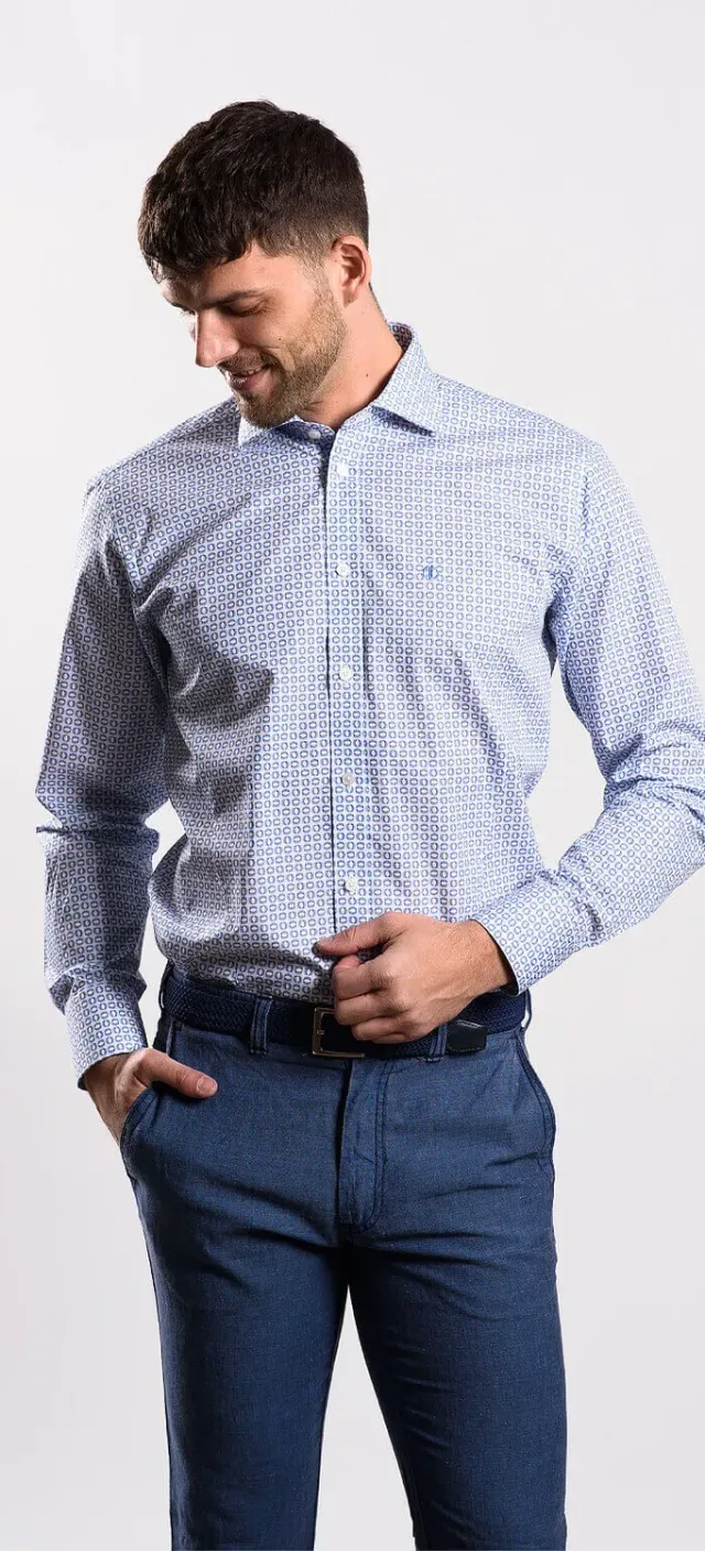 Alain Delon camicia extra slim fit blu fantasia Getzner