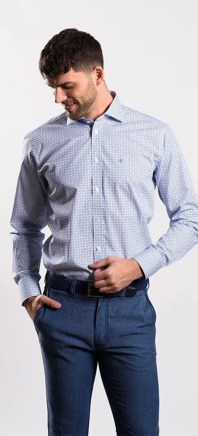 Alain Delon camicia extra slim fit blu fantasia Getzner