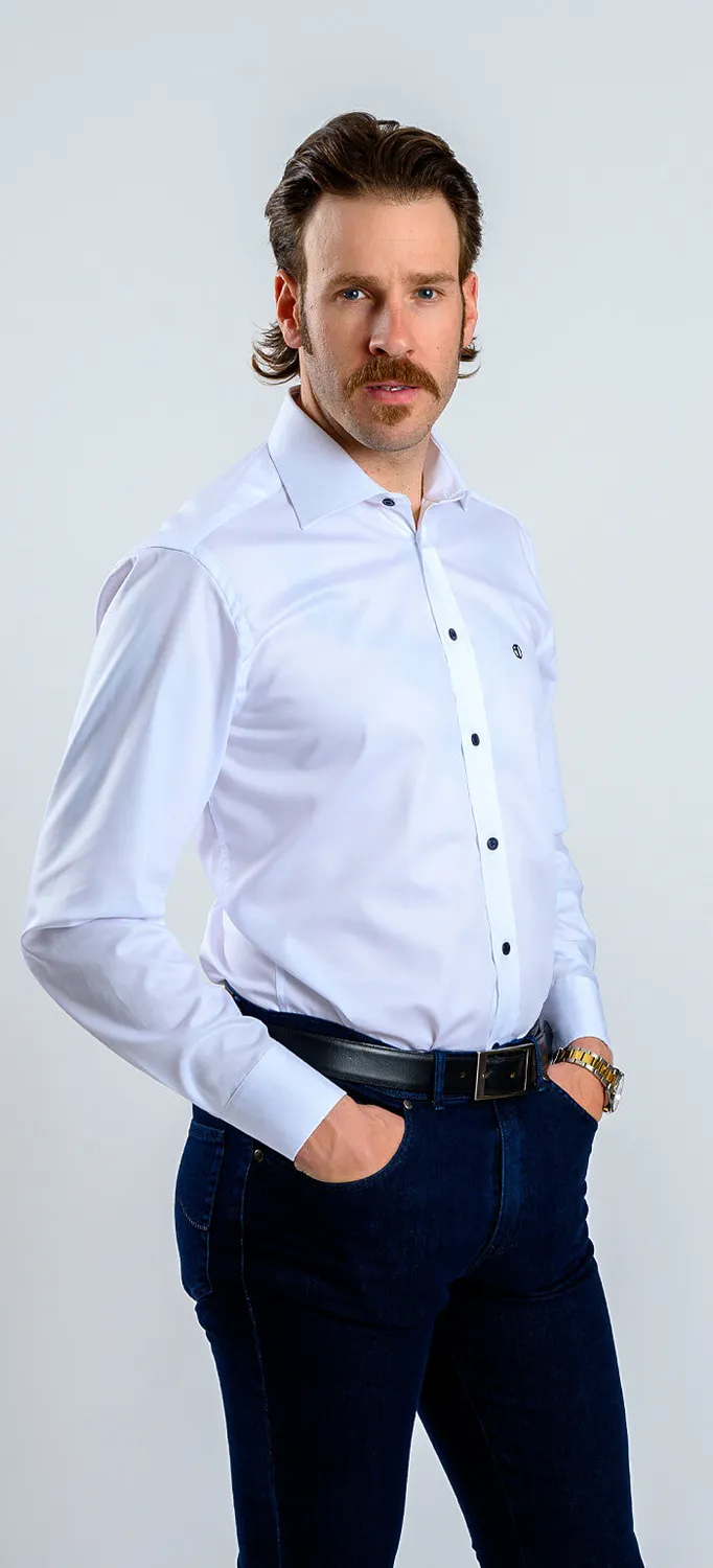 Alain Delon camicia extra slim fit bianca rigata