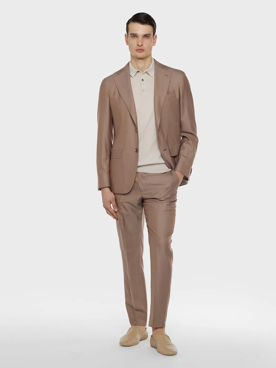 Caruso Butterfly polo seta cotone beige maniche corte