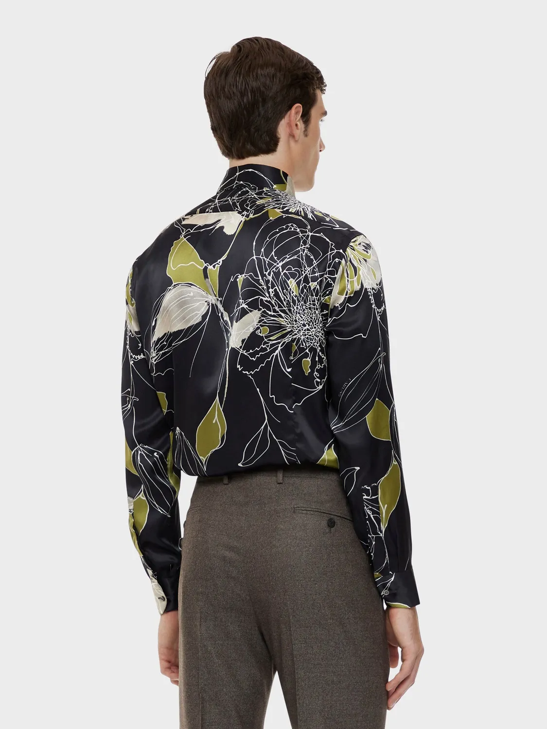 Caruso Butterfly camicia in seta nera floreale collo francese