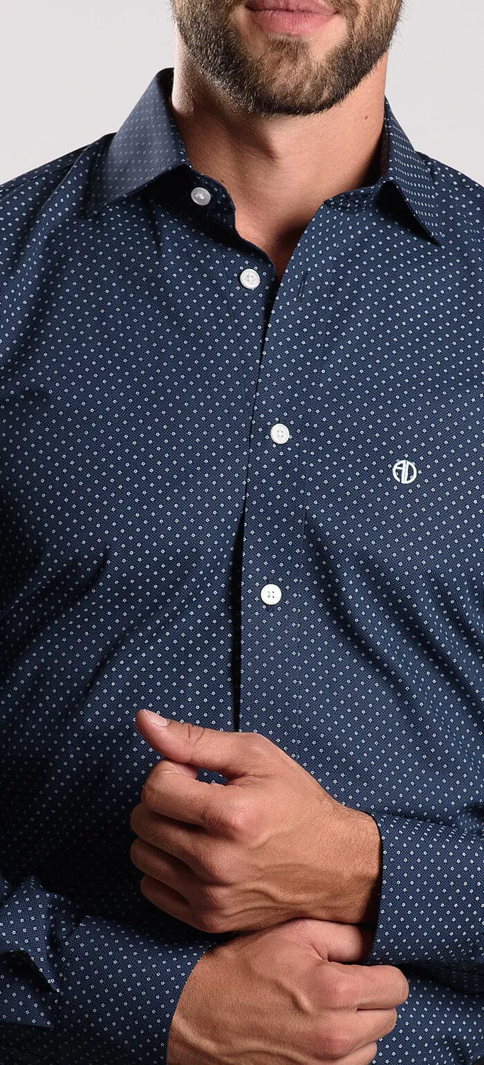 Alain Delon camicia Slim Fit blu fantasia cotone