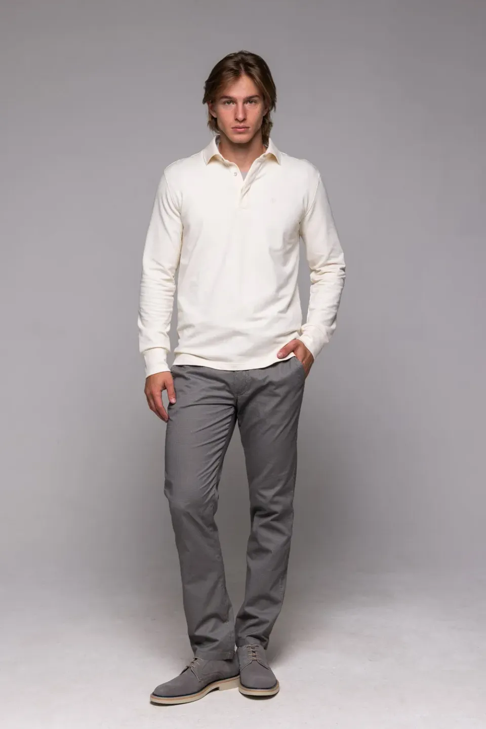 Alain Delon polo crema manica lunga cotone modal