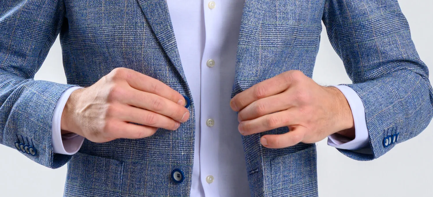 Alain Delon Blazer Azzurro Quadri Lino Lana Slim