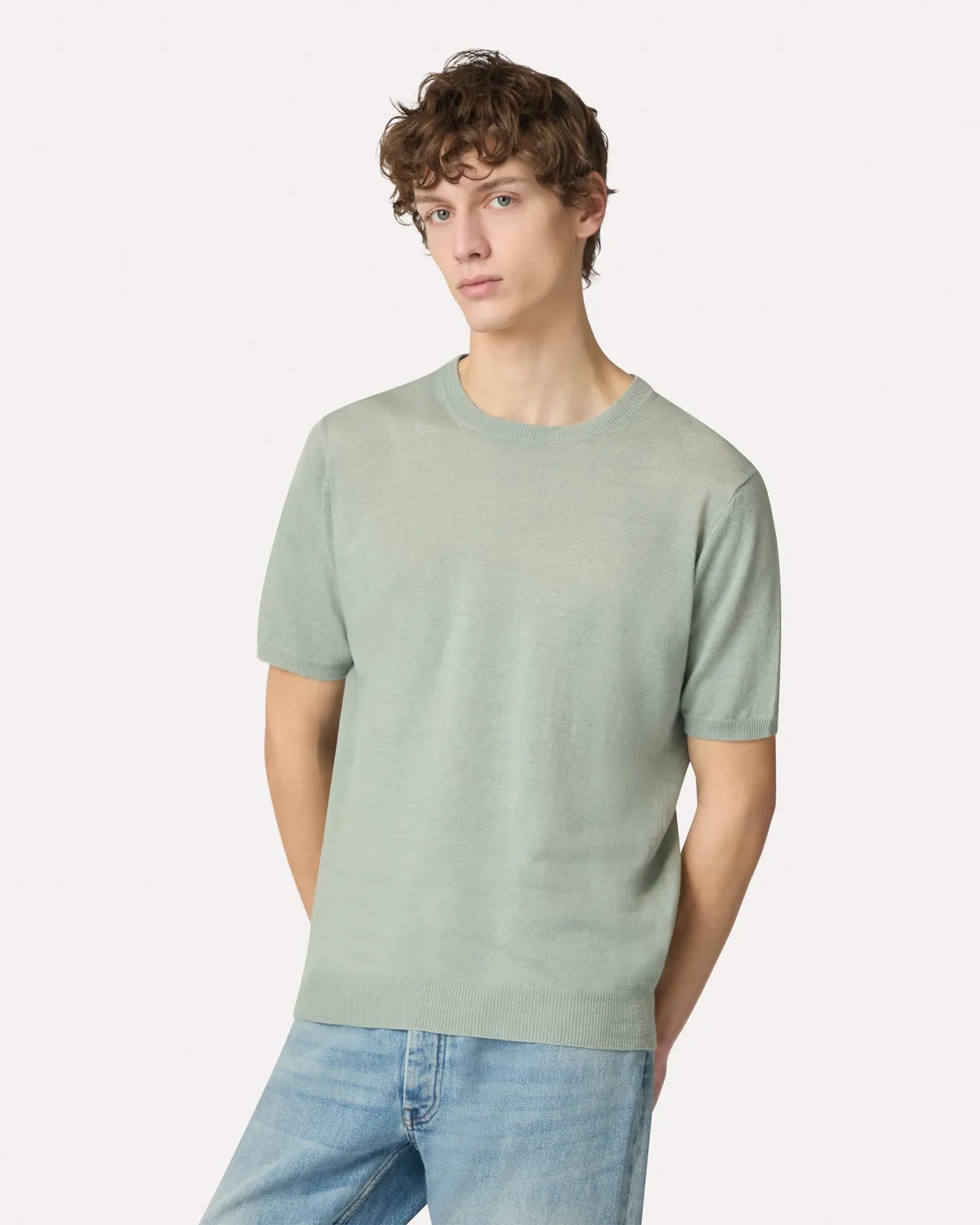 Lardini T-shirt maglia lino salvia manica corta