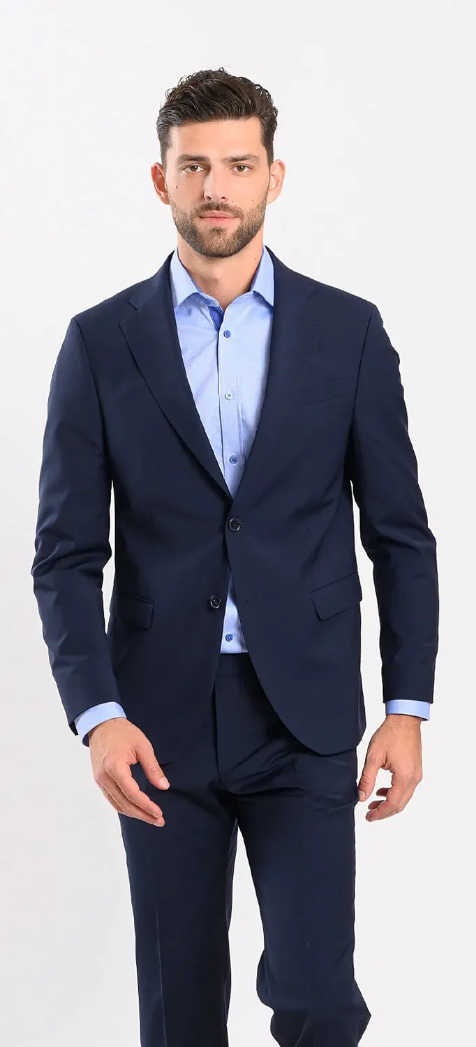 Alain Delon Basic pantaloni abito blu scuro slim fit misto lana