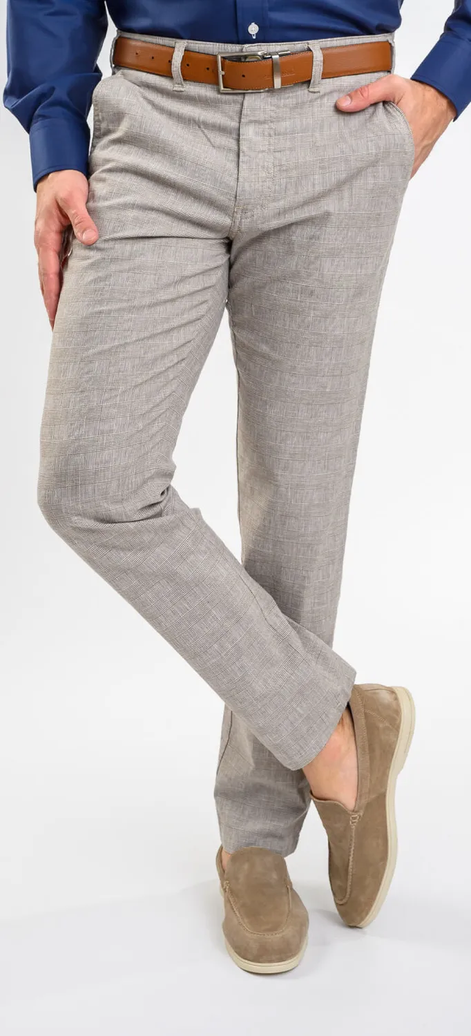Alain Delon Pantaloni slim beige a quadri elasticizzati