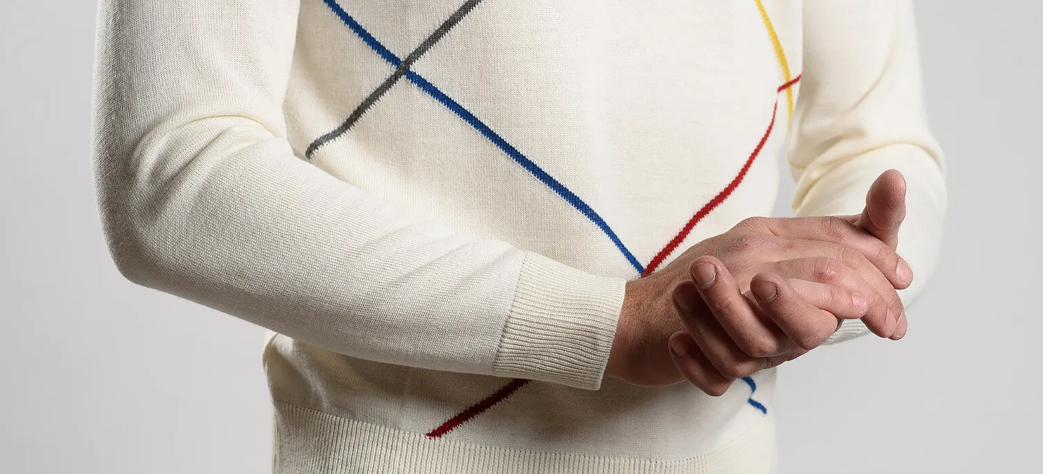 Alain Delon maglione crema con motivo taglia M slim fit