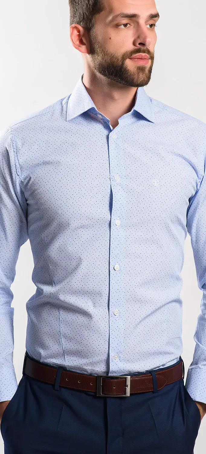 Alain Delon camicia Classic Fit azzurra pois collo 45