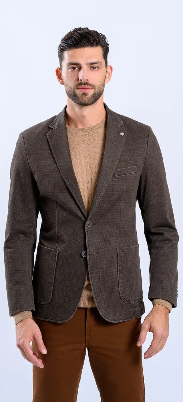 Alain Delon Peacoat Marrone Slim Fit Motivo Pepito