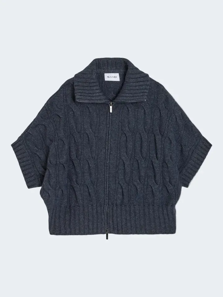 Sand Muna gilet maglia cashmere collo alto blu zip