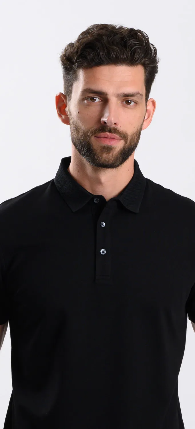 Alain Delon polo nera uomo slim fit in cotone