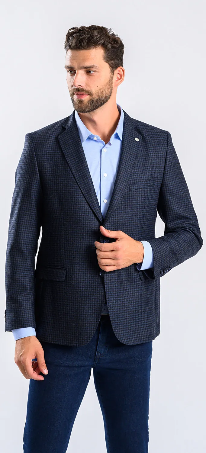 Alain Delon blazer slim blu quadri lana fodera zip taglia XL