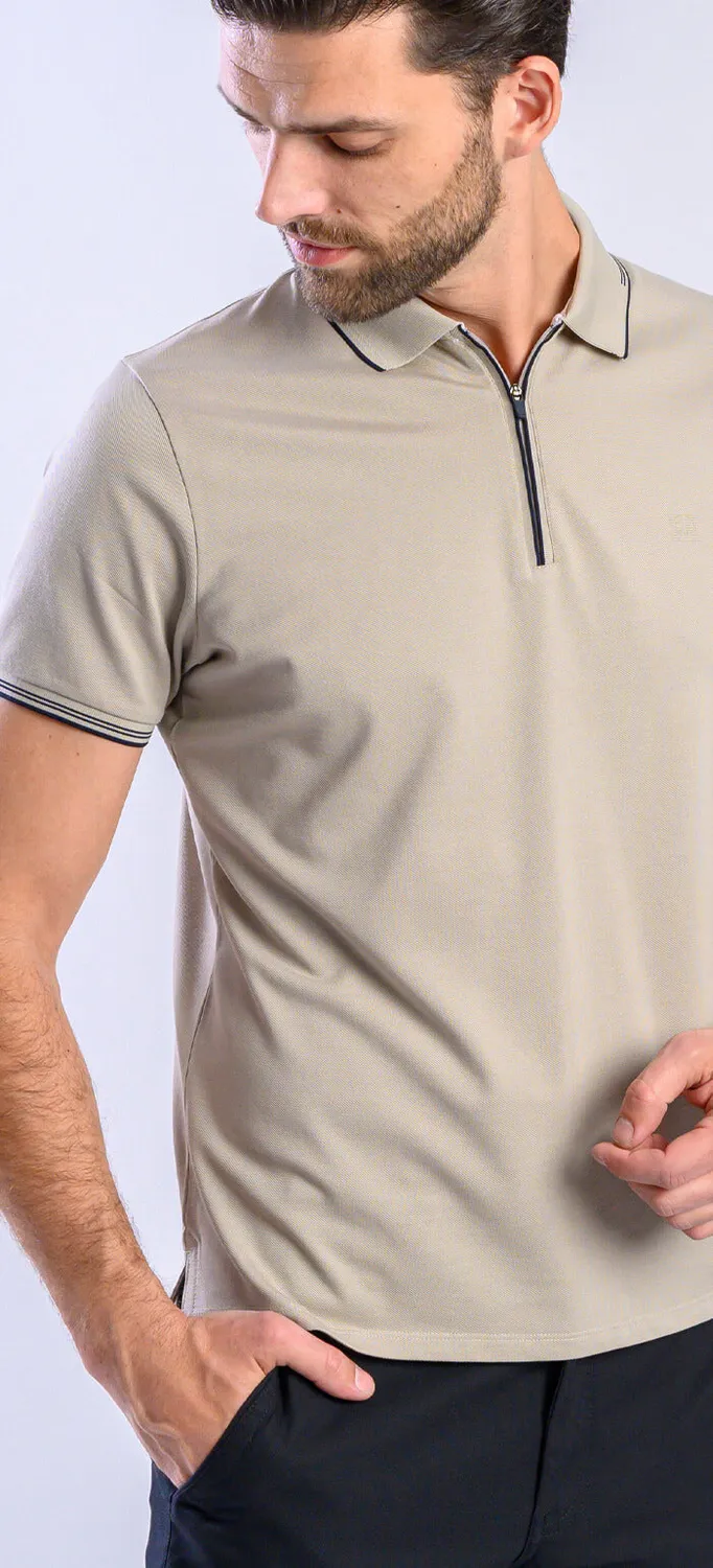 Alain Delon polo beige con zip slim fit